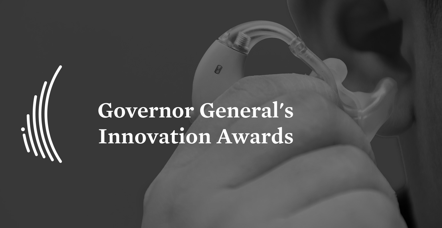 governor general innovation award logo on image of hearing aid bg